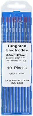10-pack Red Tungsten Electrodes 2.4mm*175mm for TIG Welding Welding Current 40-230A