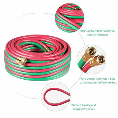 1.63KGS Soft Hose 25ft 1/4" B Fittings 800PSI Oxy Acetylene Twin Type T Grade R Grade Welding Hose