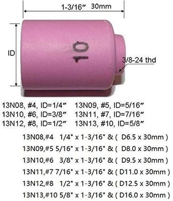 TIG Welding Torch SR WP920 24 25 Fit 13N08 13N09 13N10 13N11 13N12 13N13 Nozzle Cup 10pcs