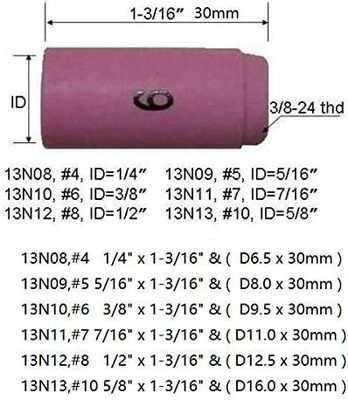 TIG Welding Torch SR WP920 24 25 Fit 13N08 13N09 13N10 13N11 13N12 13N13 Nozzle Cup 10pcs