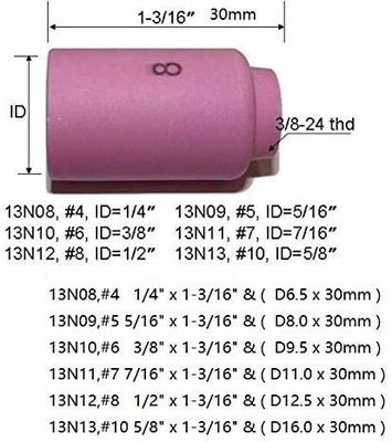 TIG Welding Torch SR WP920 24 25 Fit 13N08 13N09 13N10 13N11 13N12 13N13 Nozzle Cup 10pcs