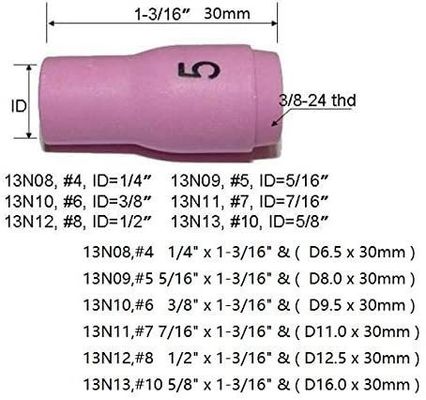 TIG Welding Torch SR WP920 24 25 Fit 13N08 13N09 13N10 13N11 13N12 13N13 Nozzle Cup 10pcs
