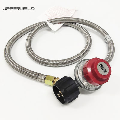 5ft Red and Silver Propane Stainless Steel Braided Camper Tank LPG Gas Hose with Gauge