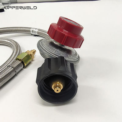 5ft Red and Silver Propane Stainless Steel Braided Camper Tank LPG Gas Hose with Gauge