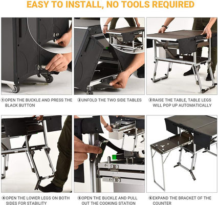 Modern Design Camping Kitchen Table with Storage Cupboard White Paper Box Package Method