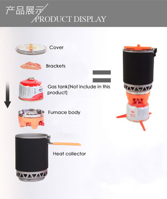 Poly Outdoor Stove Wind-Resistant 1600W Picnic Gas Stove with Integrated Pot and Bowl