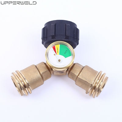 Outdoor Propane Tank Y-Splitter with Level Indicator Gauge and QCC-1 Thread Outlet