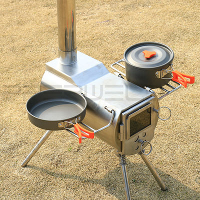 Camping 304 Stainless Steel Wood Burning Stove with Chimney Strong Pressure Resistance