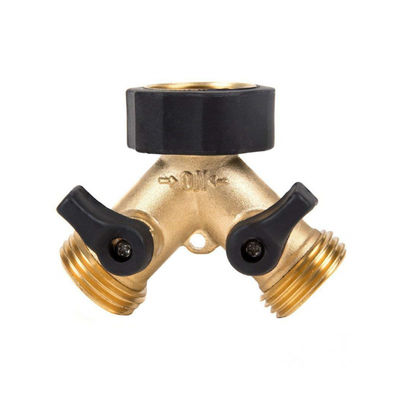 Brass Garden Hose Connector Tap Splitter with 2 Valves and 2 Washers Connect Fittings