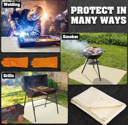100% Flame Retardant Welding Blanket 6x8 feet 2-Pack Set with Hand Protection Gloves